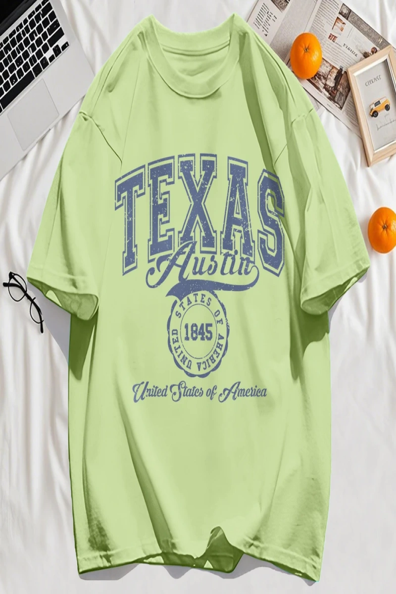 Y2k Vintage Tişört Tee Texas Abd 1845 Hollow Out Sanat Mektup Baskı