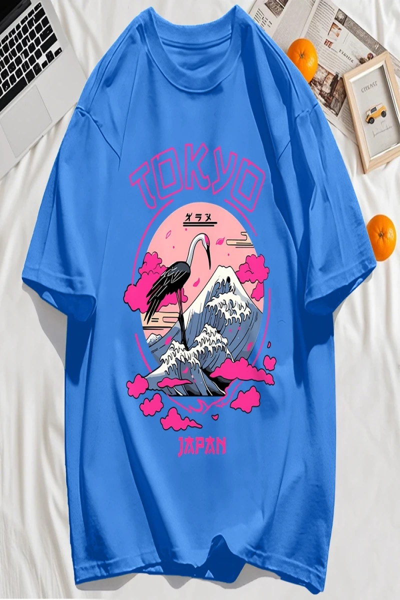 Y2k Vintage Tişört Tee Tokyo Japonya Harajuku Vinç Desen