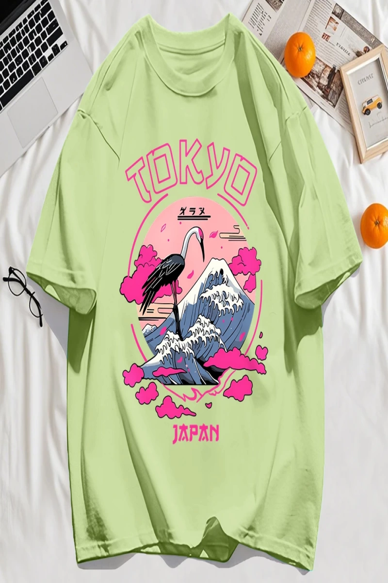 Y2k Vintage Tişört Tee Tokyo Japonya Harajuku Vinç Desen