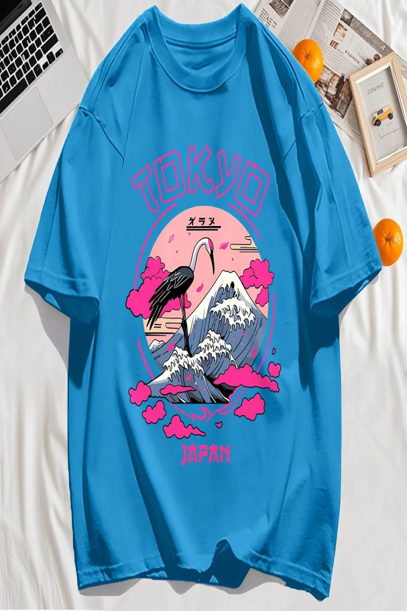 Y2k Vintage Tişört Tee Tokyo Japonya Harajuku Vinç Desen