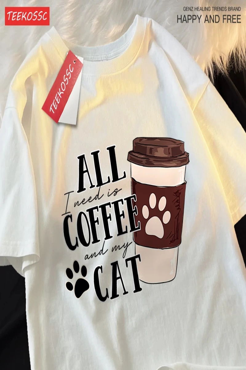 Y2k Vintage Tişört Tee Tüm kahve kedi