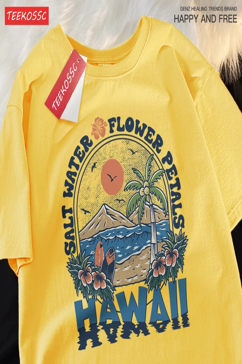 Y2k Vintage Tişört Tee Tuzlu su çiçek yaprakları Hawaii