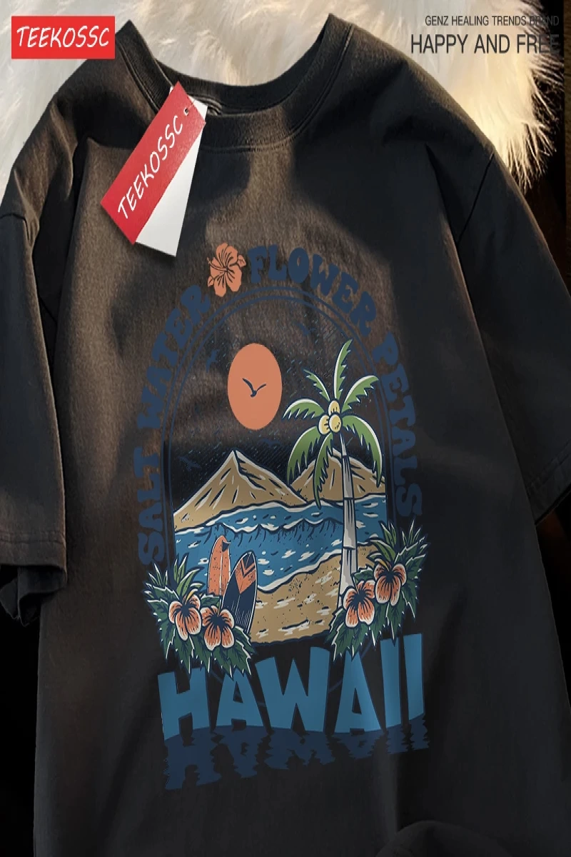 Y2k Vintage Tişört Tee Tuzlu su çiçek yaprakları Hawaii