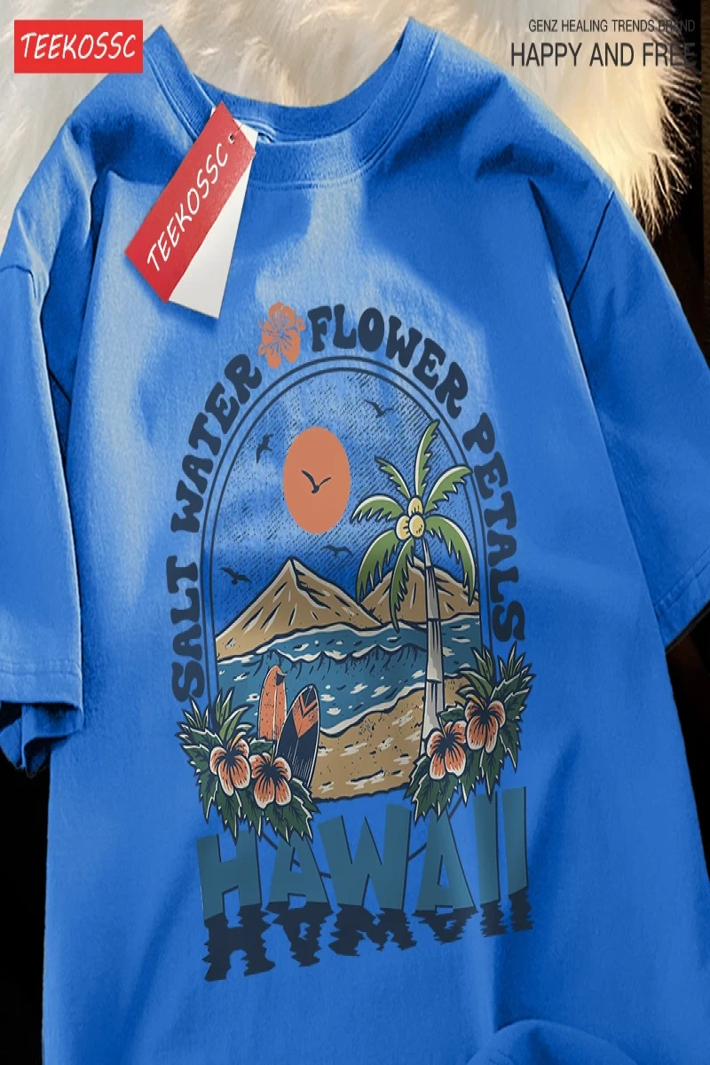 Y2k Vintage Tişört Tee Tuzlu su çiçek yaprakları Hawaii