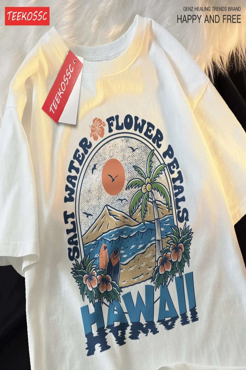 Y2k Vintage Tişört Tee Tuzlu su çiçek yaprakları Hawaii