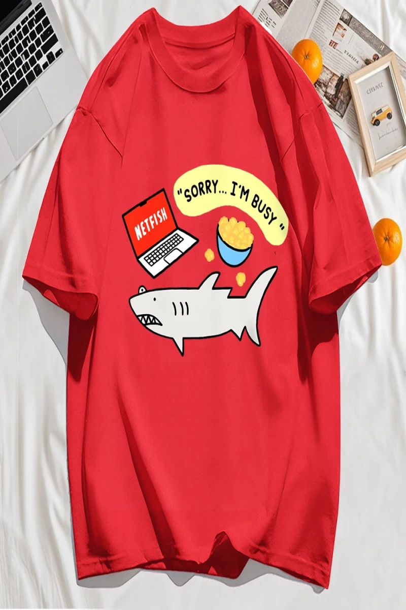 Y2k Vintage Tişört Tee Üzgünüm Meşgul Balık Desen Baskı