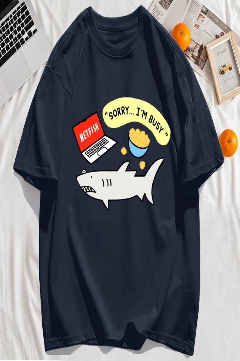 Y2k Vintage Tişört Tee Üzgünüm Meşgul Balık Desen Baskı
