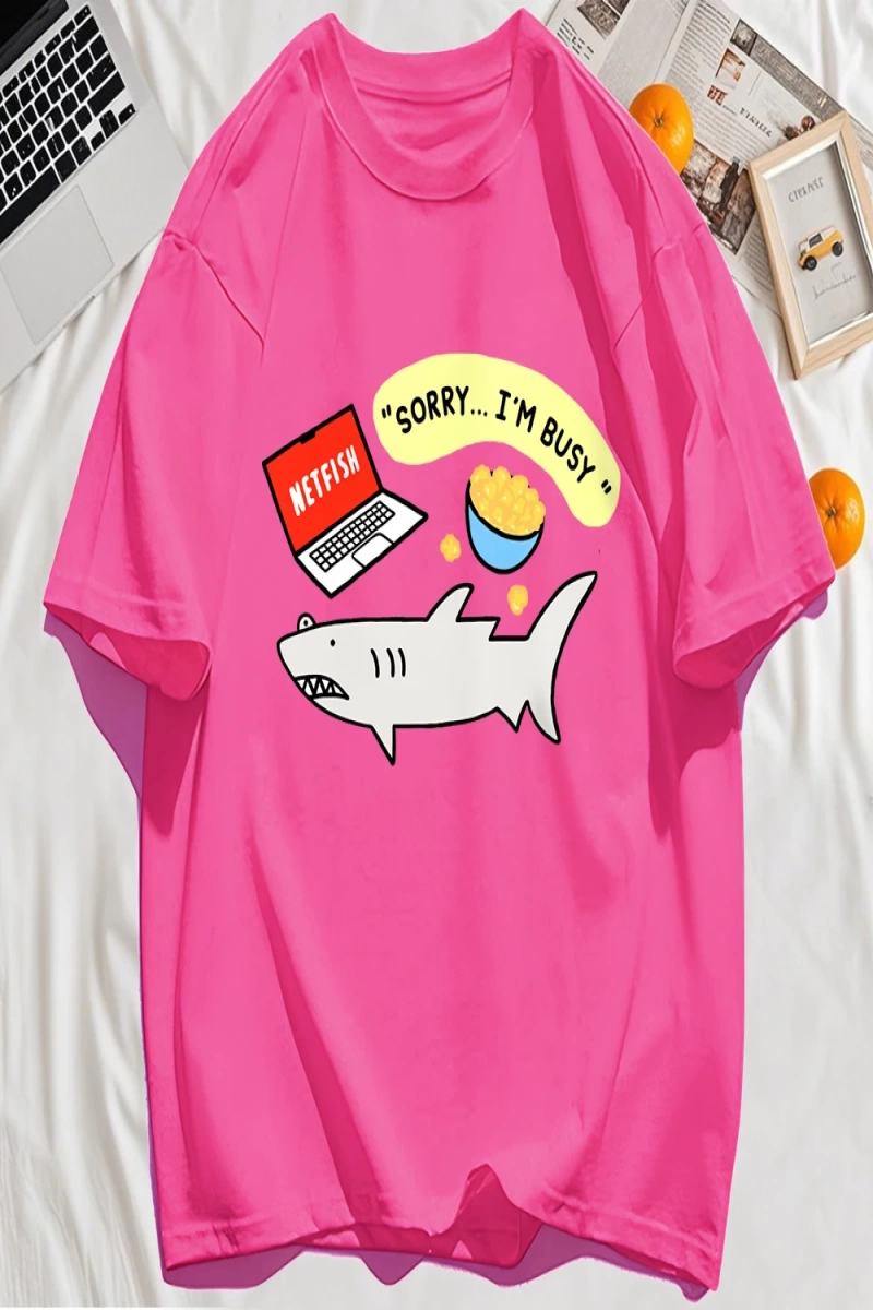 Y2k Vintage Tişört Tee Üzgünüm Meşgul Balık Desen Baskı