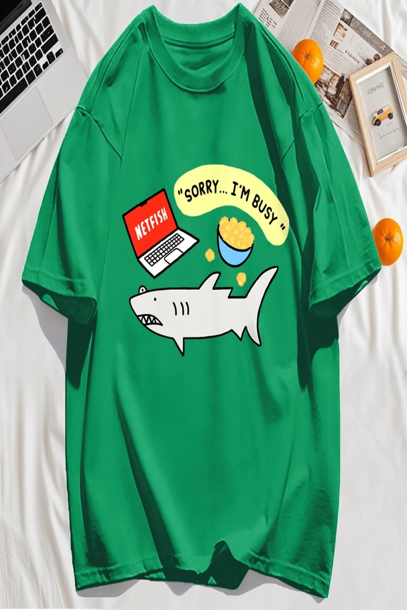 Y2k Vintage Tişört Tee Üzgünüm Meşgul Balık Desen Baskı