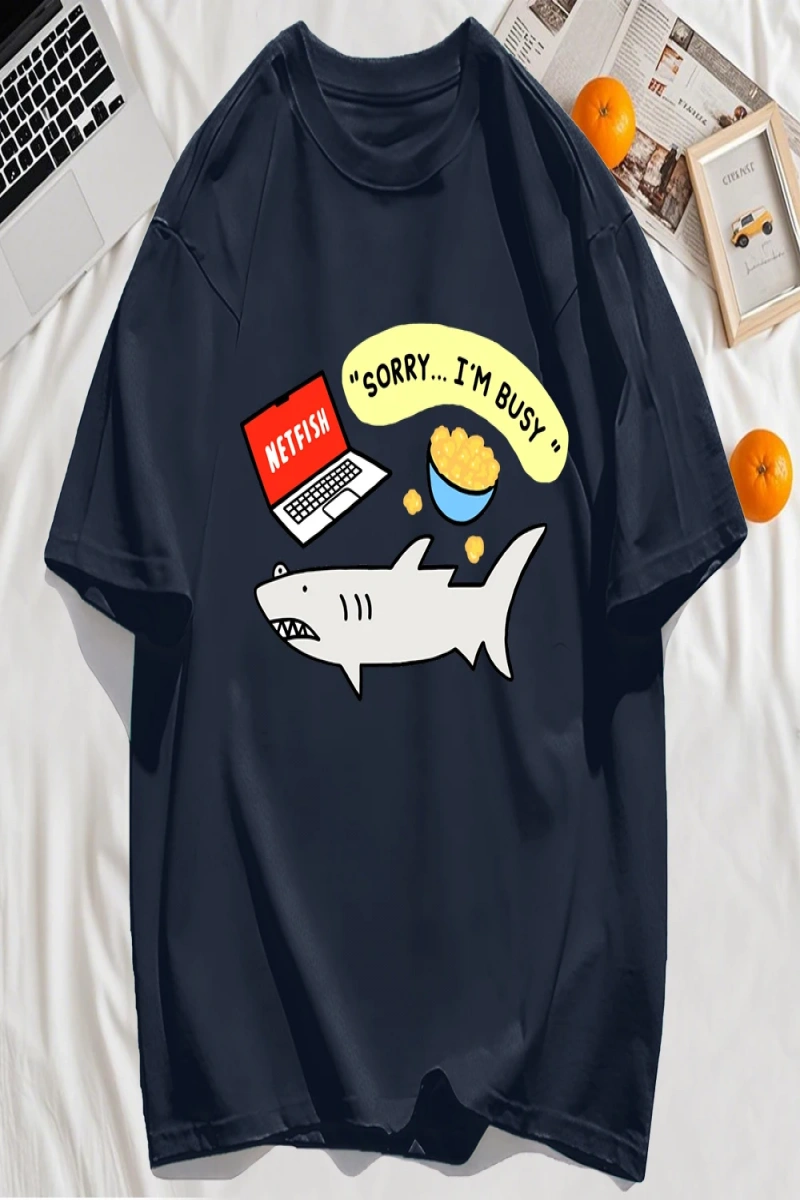 Y2k Vintage Tişört Tee Üzgünüm Meşgul Balık Desen Baskı