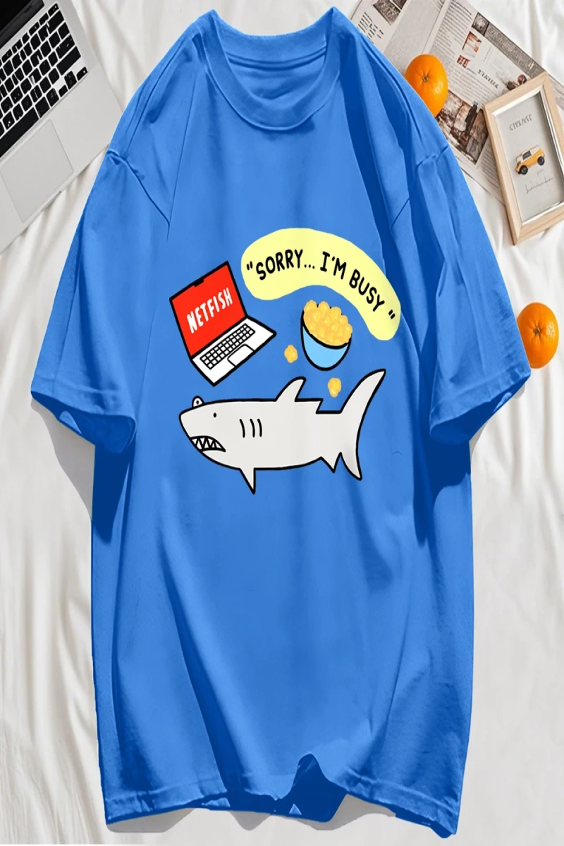 Y2k Vintage Tişört Tee Üzgünüm Meşgul Balık Desen Baskı
