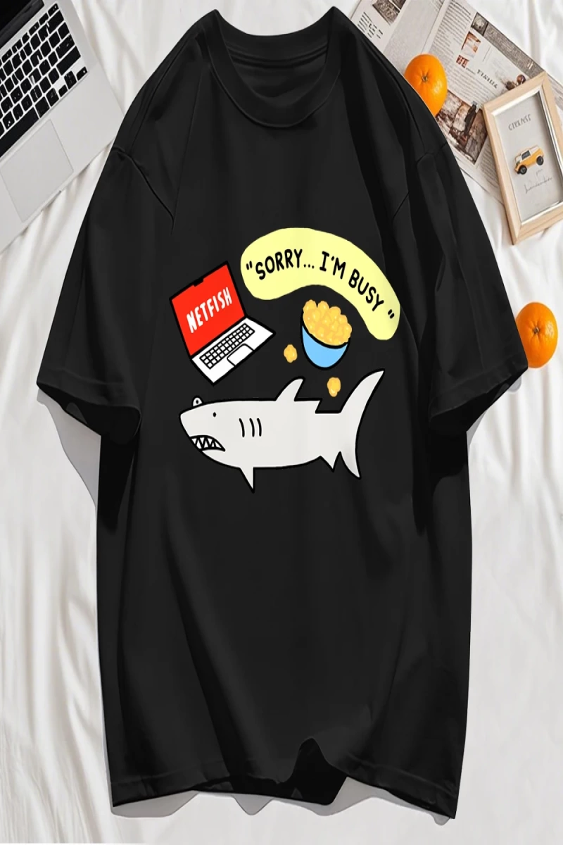 Y2k Vintage Tişört Tee Üzgünüm Meşgul Balık Desen Baskı