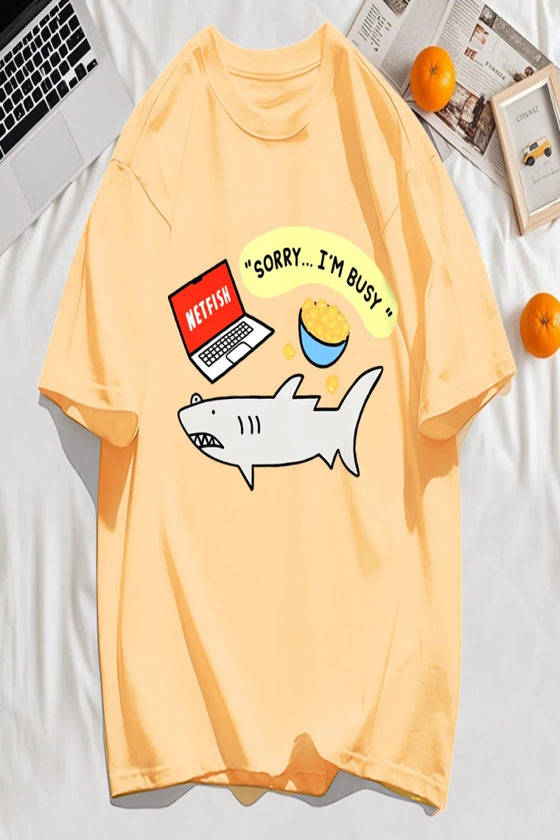 Y2k Vintage Tişört Tee Üzgünüm Meşgul Balık Desen Baskı
