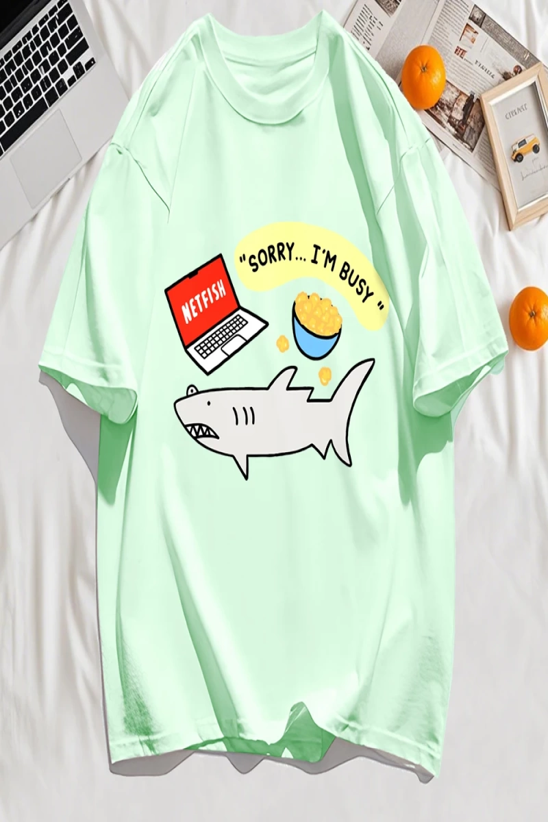 Y2k Vintage Tişört Tee Üzgünüm Meşgul Balık Desen Baskı
