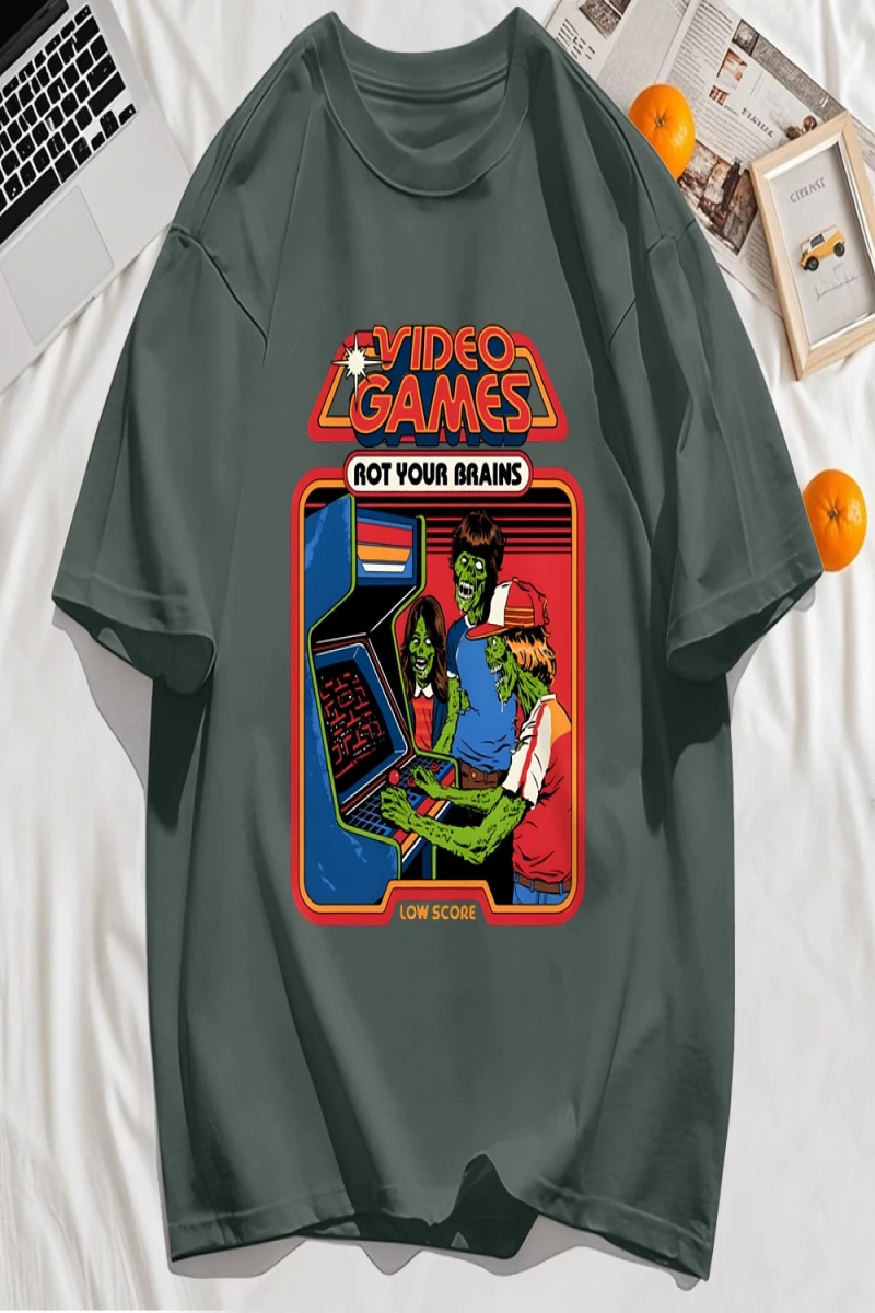 Y2k Vintage Tişört Tee Video Oyunu Beyinleri Çürük Baskı