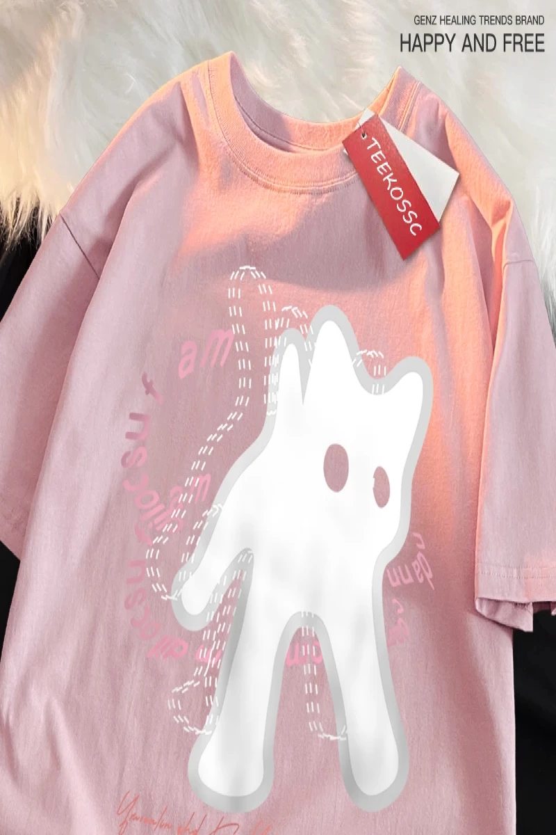 Y2k Vintage Tişört Tee Vintage sevimli kedi baskı japon tarzı