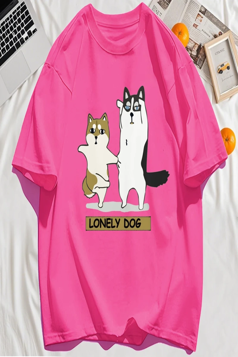 Y2k Vintage Tişört Tee Yalnız Husky Ve Shiba Inu Baskı