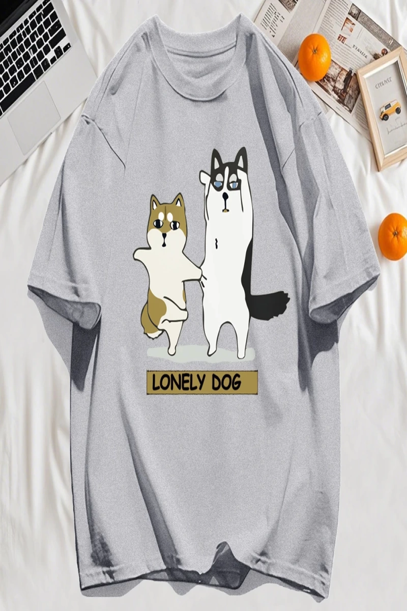 Y2k Vintage Tişört Tee Yalnız Husky Ve Shiba Inu Baskı