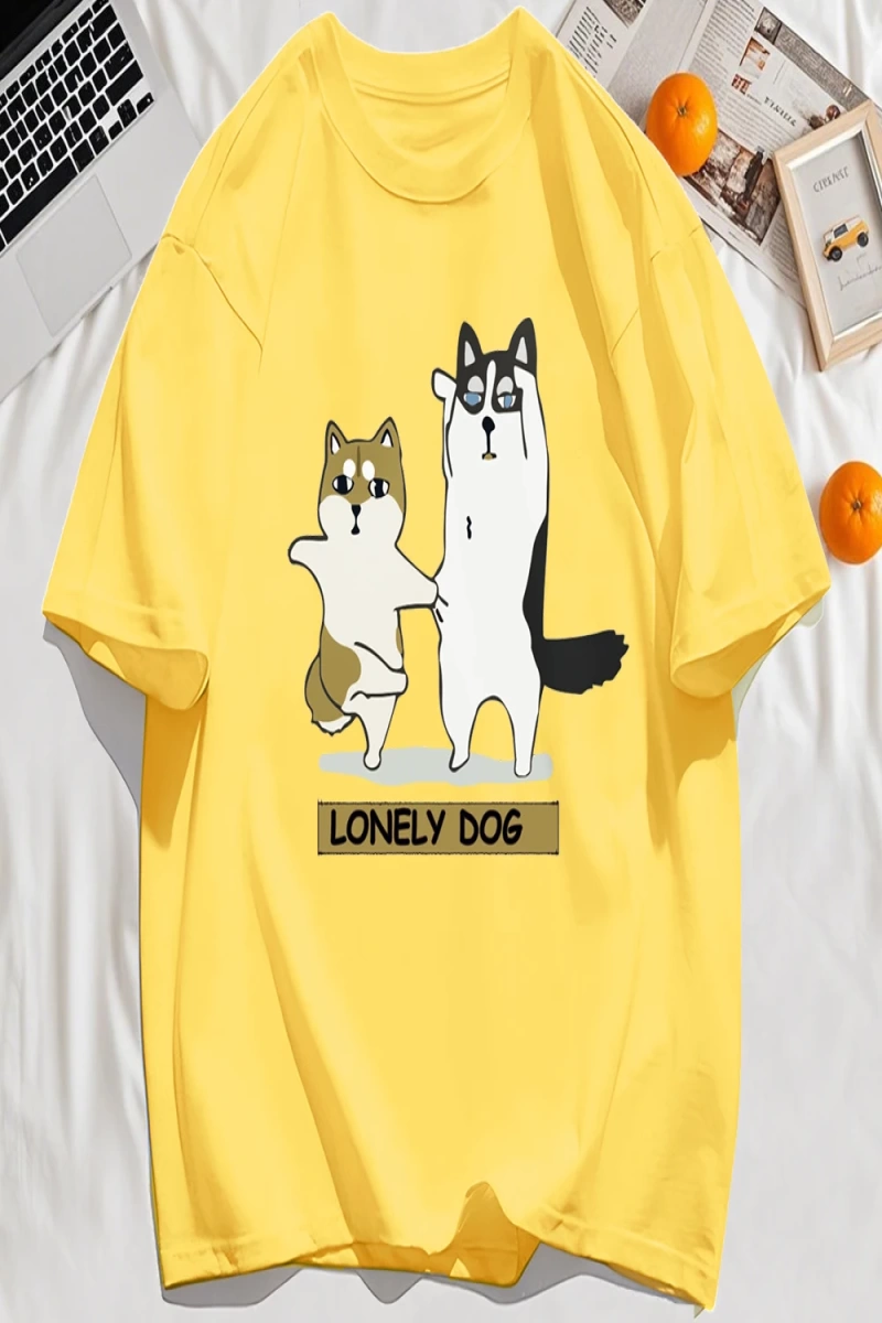Y2k Vintage Tişört Tee Yalnız Husky Ve Shiba Inu Baskı