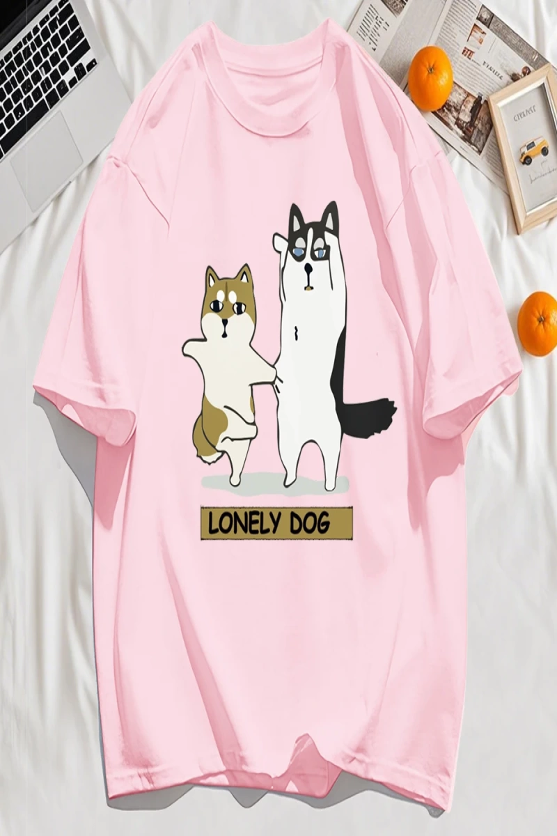Y2k Vintage Tişört Tee Yalnız Husky Ve Shiba Inu Baskı