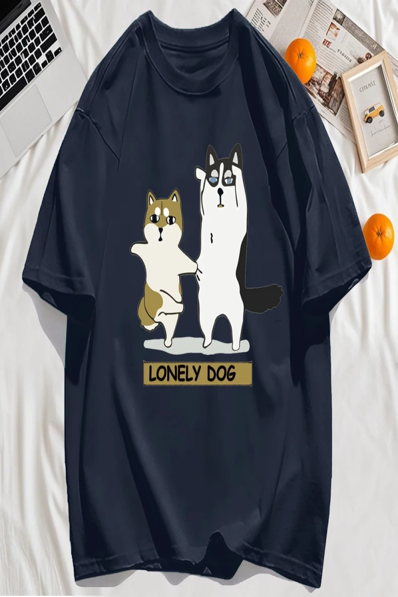 Y2k Vintage Tişört Tee Yalnız Husky Ve Shiba Inu Baskı