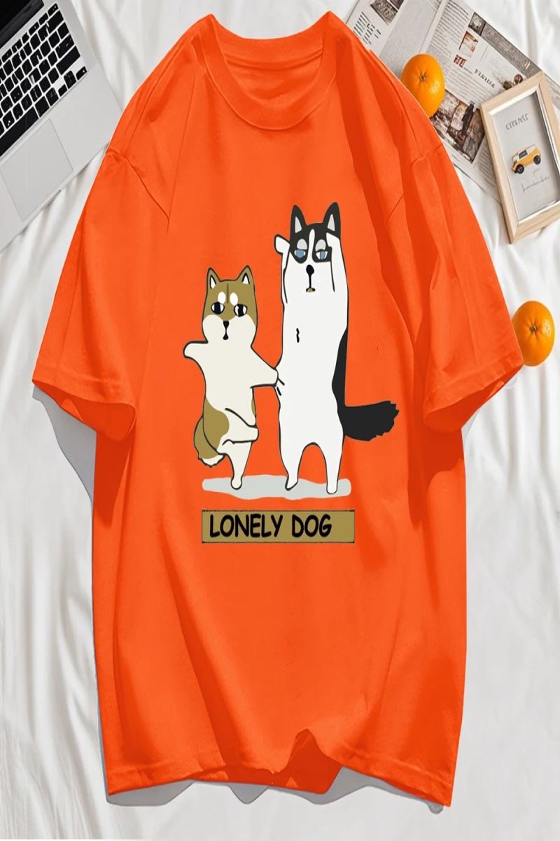 Y2k Vintage Tişört Tee Yalnız Husky Ve Shiba Inu Baskı
