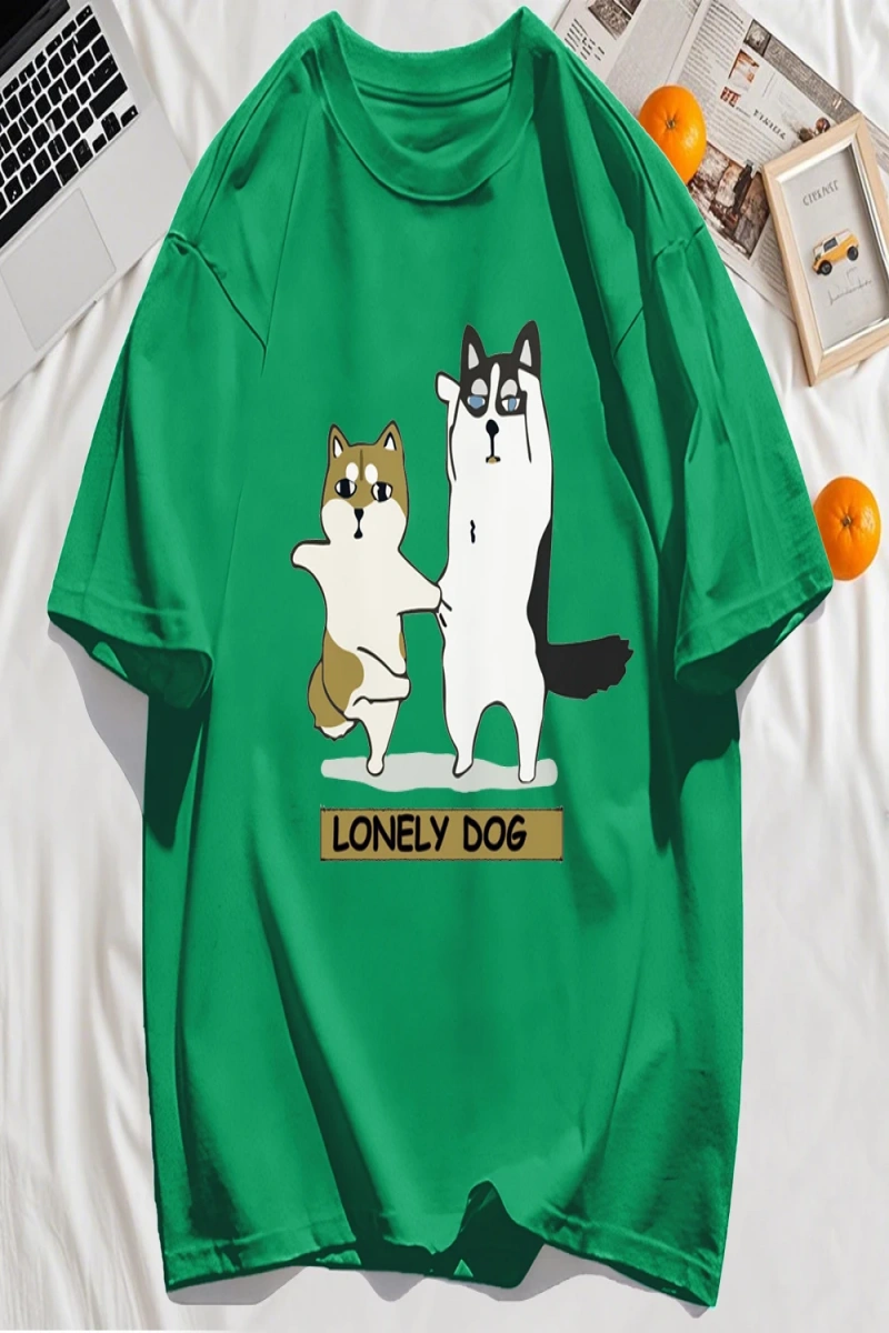Y2k Vintage Tişört Tee Yalnız Husky Ve Shiba Inu Baskı