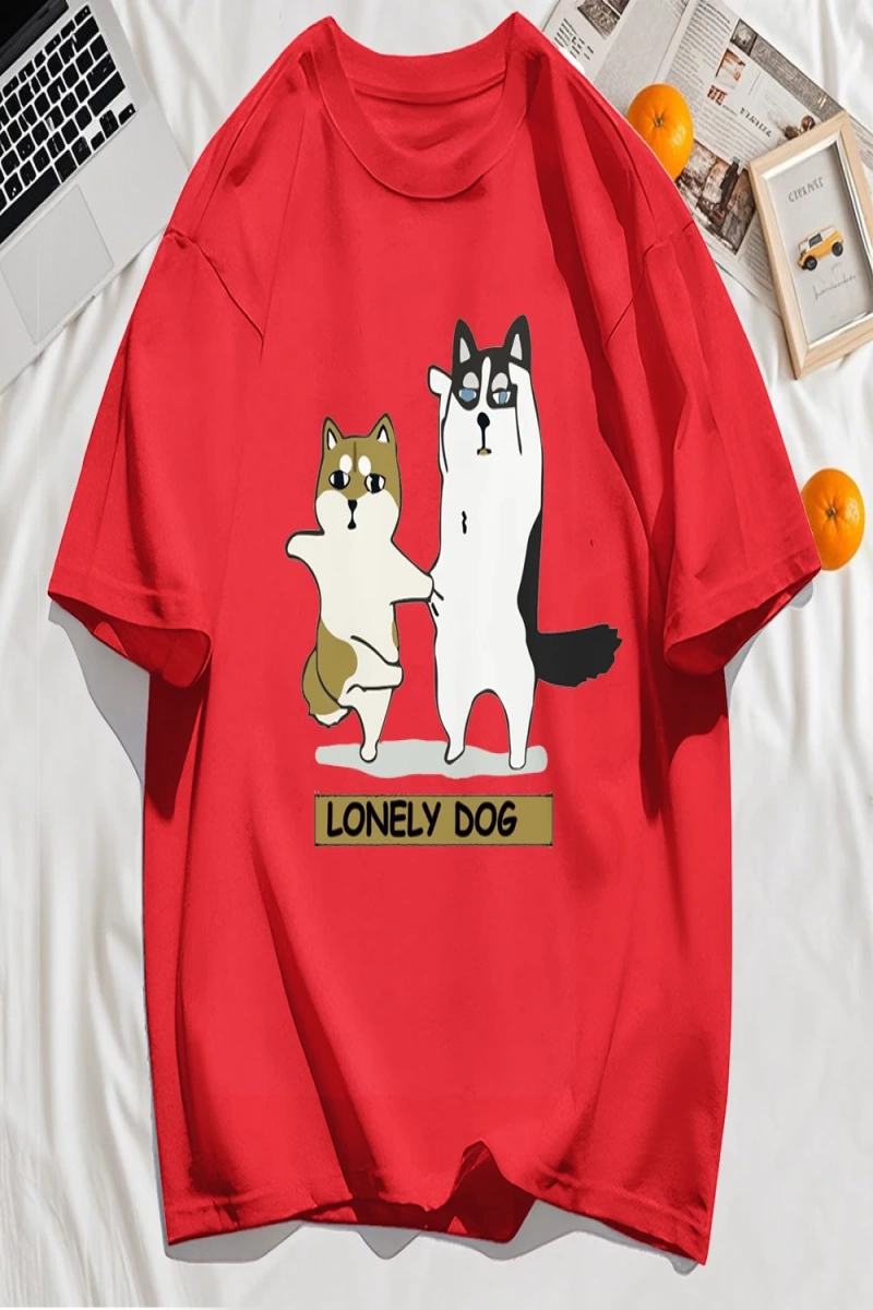 Y2k Vintage Tişört Tee Yalnız Husky Ve Shiba Inu Baskı