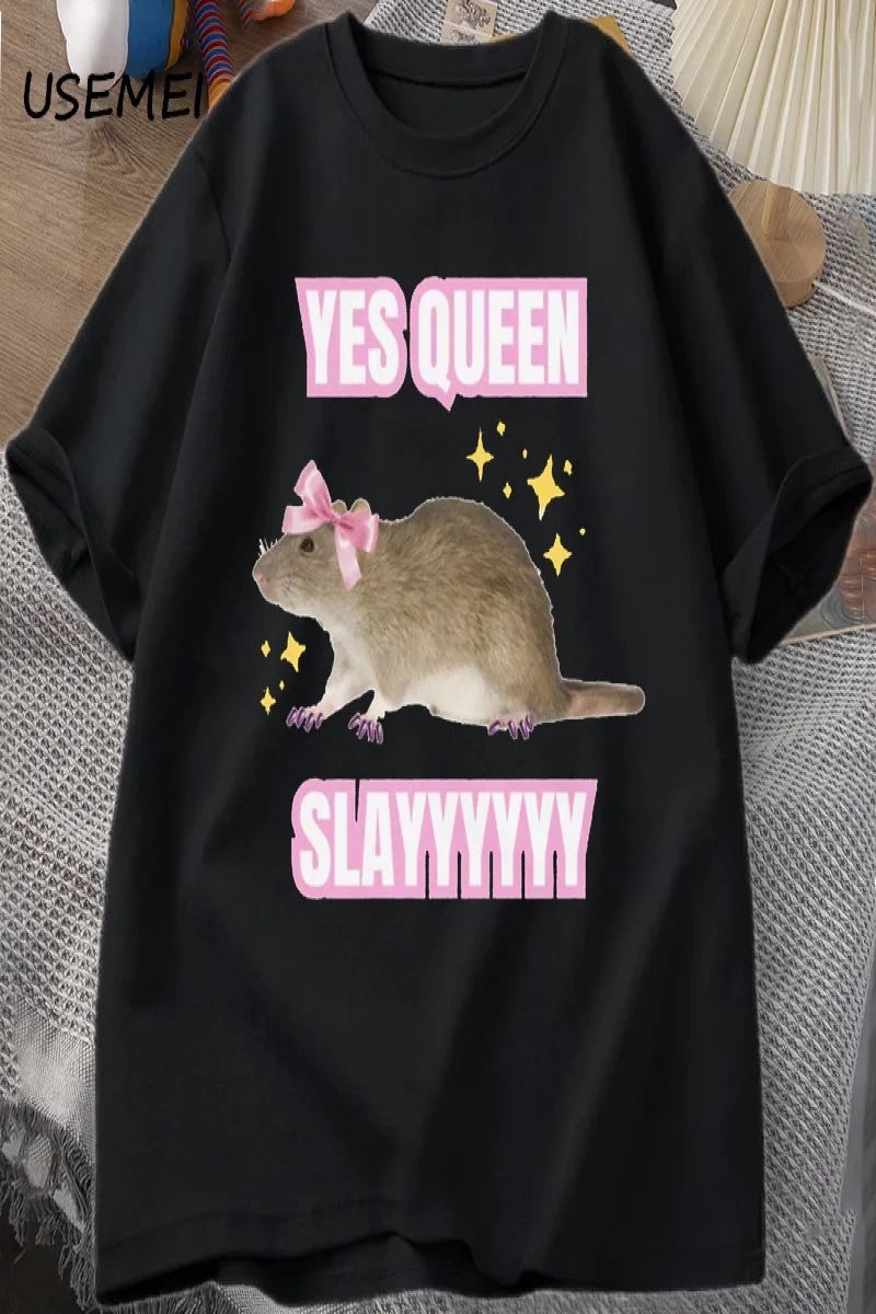 Yas Kraliçe Slay TMizah Komik Pamuk Kısa Kollu Sıçan T-Shirt erkek Giyim Harajuku Ret 2891