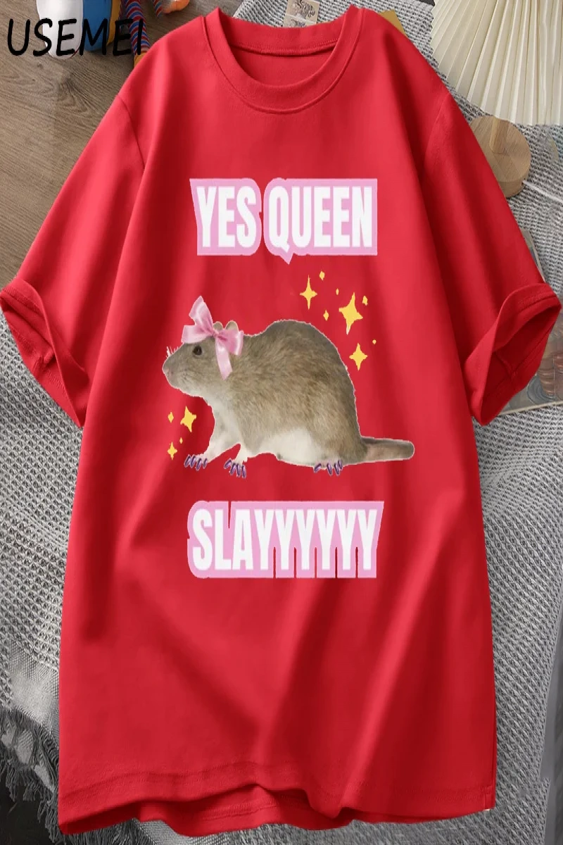 Yas Kraliçe Slay TMizah Komik Pamuk Kısa Kollu Sıçan T-Shirt erkek Giyim Harajuku Ret 2891