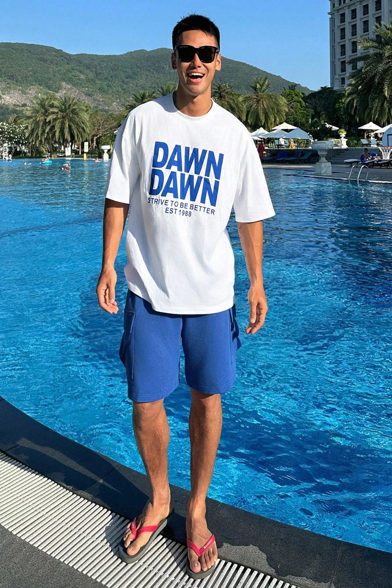 Yaz Mektup Baskılı Gri Erkek Tişört Takımı