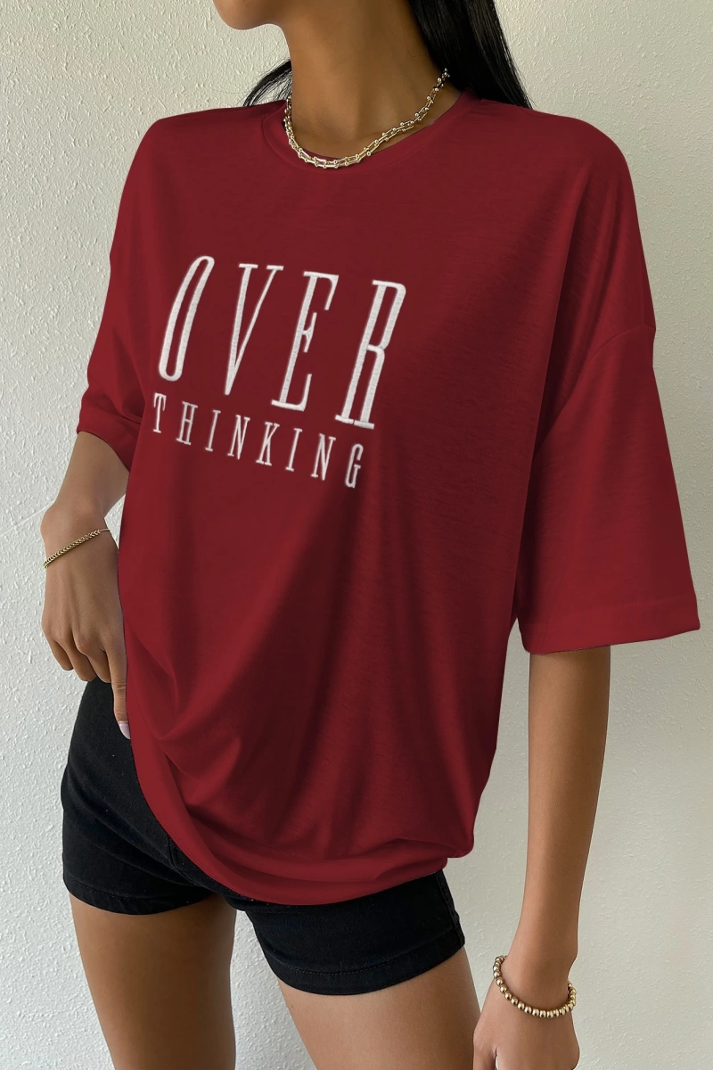 Yaz Rahat Slogan ve Figür Baskılı Yuvarlak Yaka Kısa Kollu Tişört