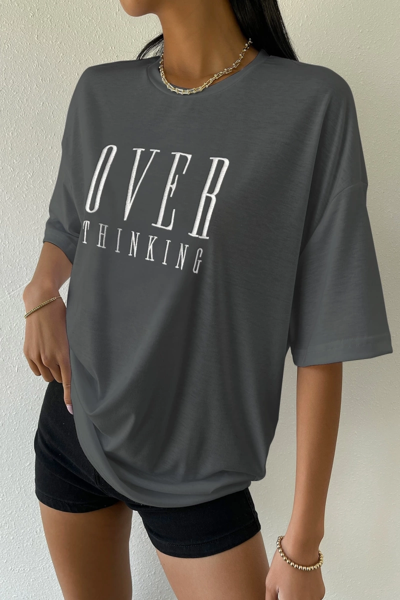 Yaz Rahat Slogan ve Figür Baskılı Yuvarlak Yaka Kısa Kollu Tişört