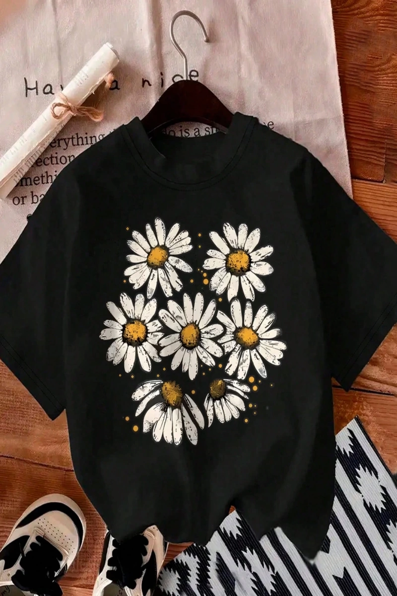 Yazlık Kadın Bol Tişört, GROW POSITIVE THOUGHTS Baskılı, Pamuklu, Beyaz Kısa Kollu, Grafik Ti