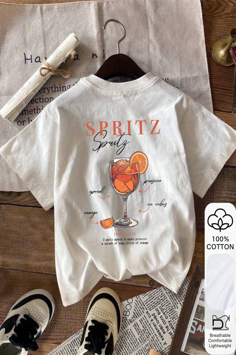 Yazlık Kadın Bol Tişört, VOILA Yazılı Baskı, %100 Pamuk, Desenli Beyaz Kısa Kollu
