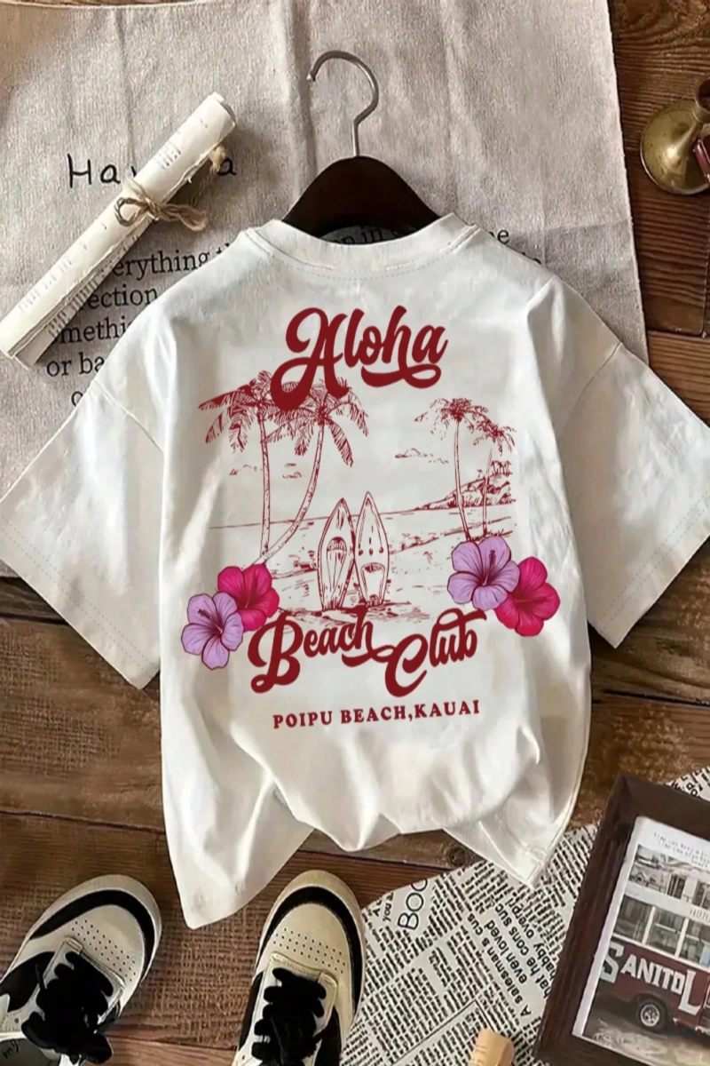 Yazlık Kadın Bol Tişört, WIFET Harfli Baskı, %100 Pamuk Beyaz Kısa Kollu Desenli Kısa Kollu
