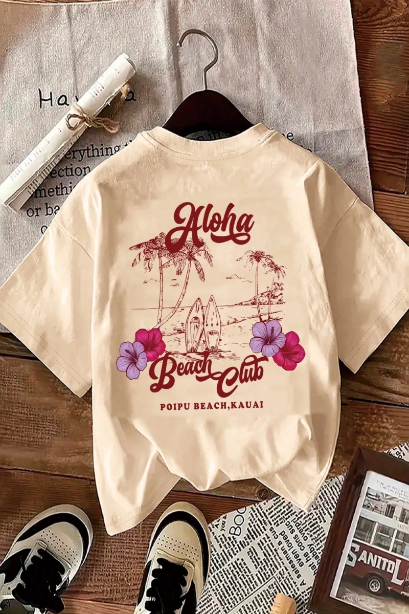 Yazlık Kadın Bol Tişört, WIFET Harfli Baskı, %100 Pamuk Beyaz Kısa Kollu Desenli Kısa Kollu