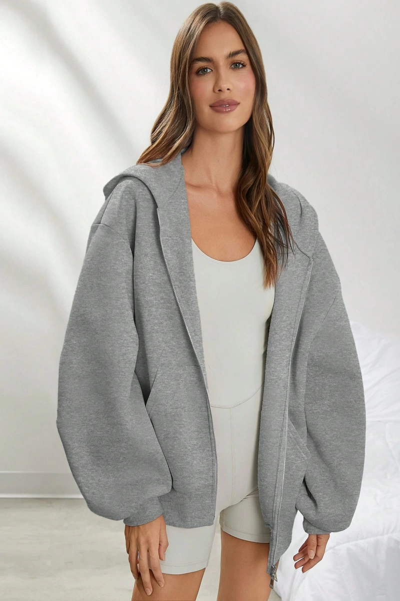 Yazlık Polar Büyük Boy Fermuarlı Uzun Kollu Kapşonlu Model 5188