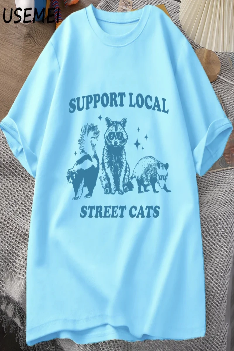 Yerel Sokak Kedilerinizi Destekleyin Retro T Shirt Komik Rakun T-Shirt Streetweet Hayvan Kedi 2952