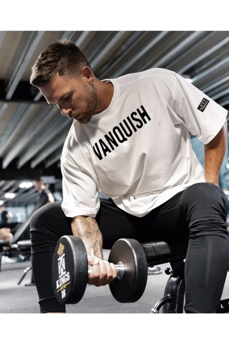 Yuvarlak Yaka Vanquısh Baskılı %100 Pamuk Oversize Yeni Stil Gym Erkek T-shırt