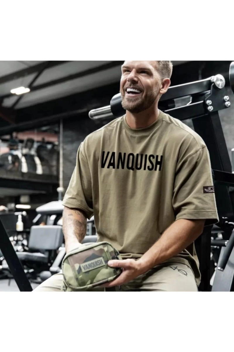 Yuvarlak Yaka Vanquısh Baskılı Oversize Yeni Trend Erkek Gym T-shırt