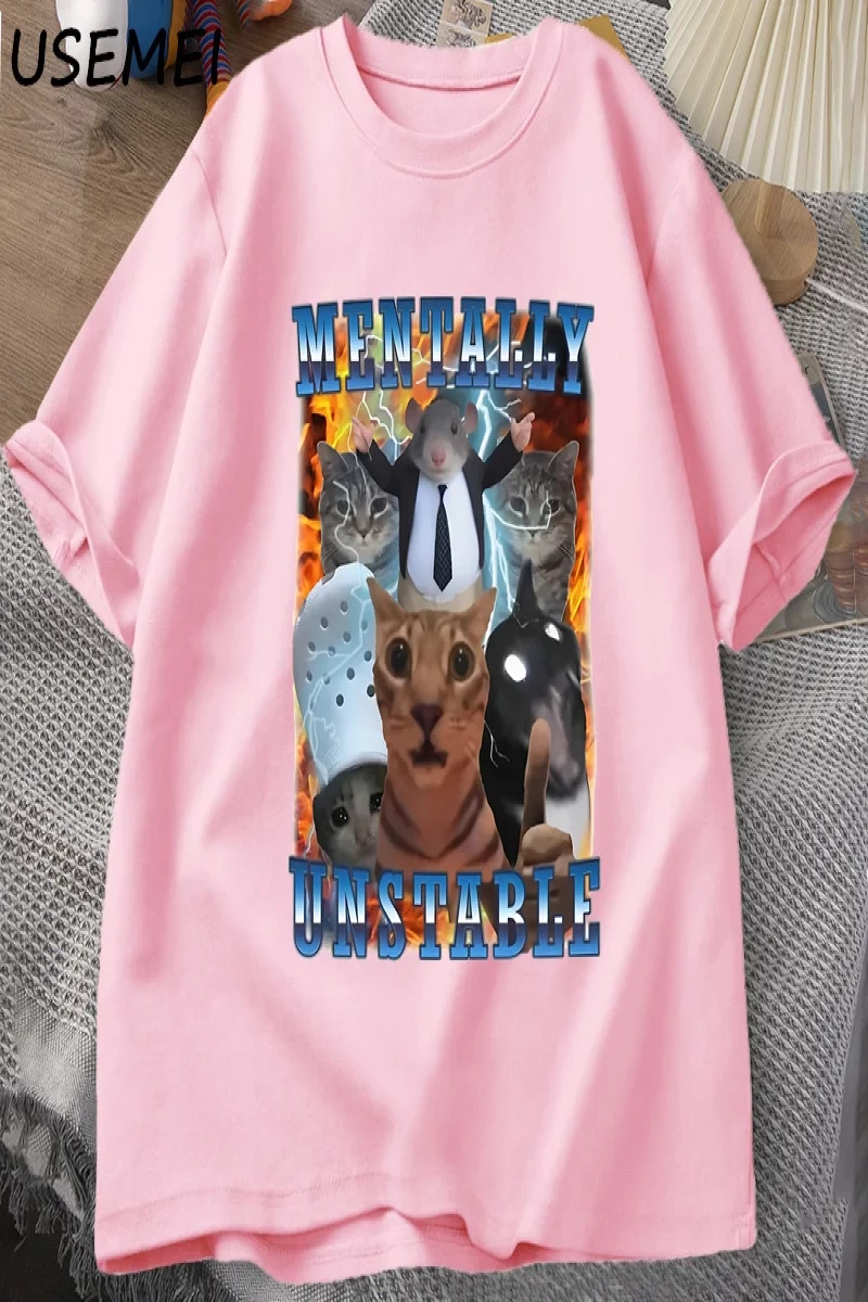 Zihinsel Olarak Dengesiz Komik Kedi Meme T Shirt Adam Aptal Unhinged T Shirt Harajuku Pamuk K 2983