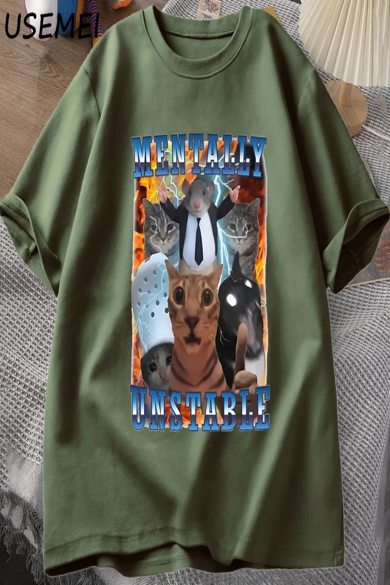 Zihinsel Olarak Dengesiz Komik Kedi Meme T Shirt Adam Aptal Unhinged T Shirt Harajuku Pamuk K 2983