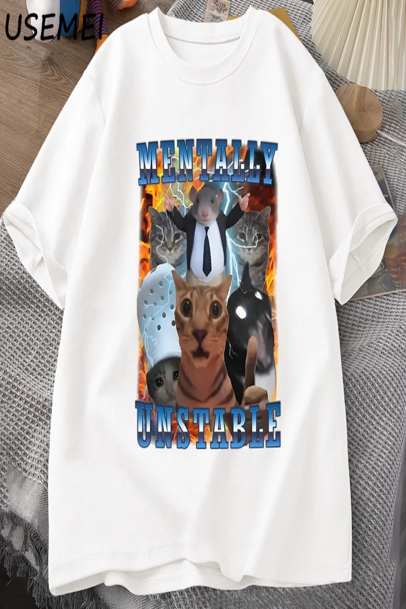 Zihinsel Olarak Dengesiz Komik Kedi Meme T Shirt Adam Aptal Unhinged T Shirt Harajuku Pamuk K 2983