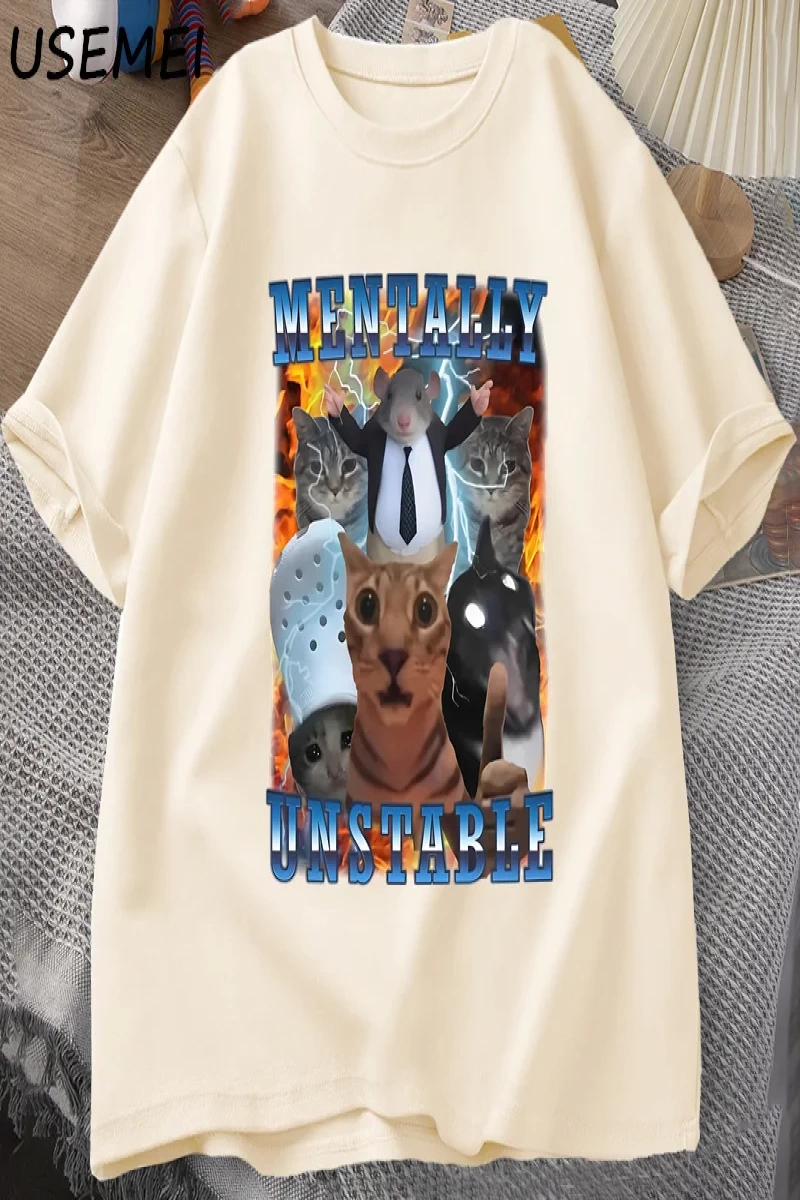 Zihinsel Olarak Dengesiz Komik Kedi Meme T Shirt Adam Aptal Unhinged T Shirt Harajuku Pamuk K 2983