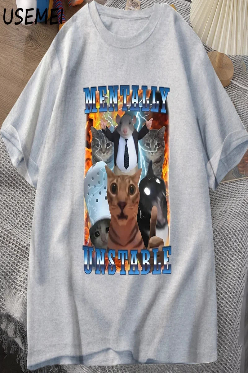 Zihinsel Olarak Dengesiz Komik Kedi Meme T Shirt Adam Aptal Unhinged T Shirt Harajuku Pamuk K 2983