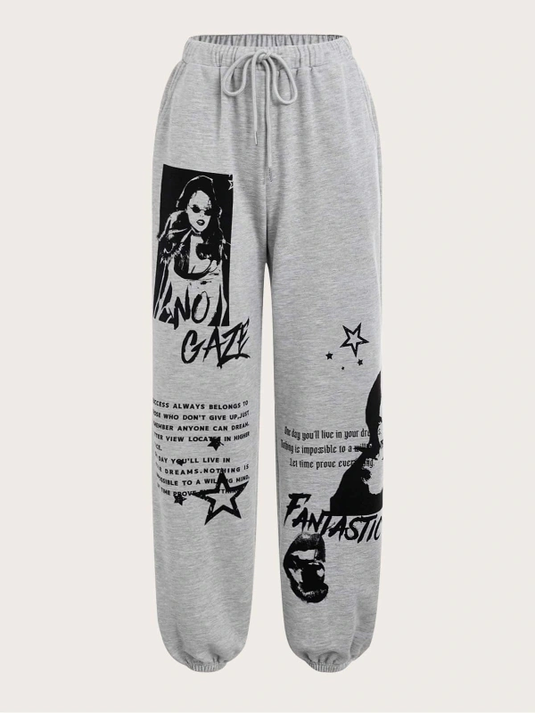 & Figure Graphic Drawstring Waist 4 Mevsim Eşofman