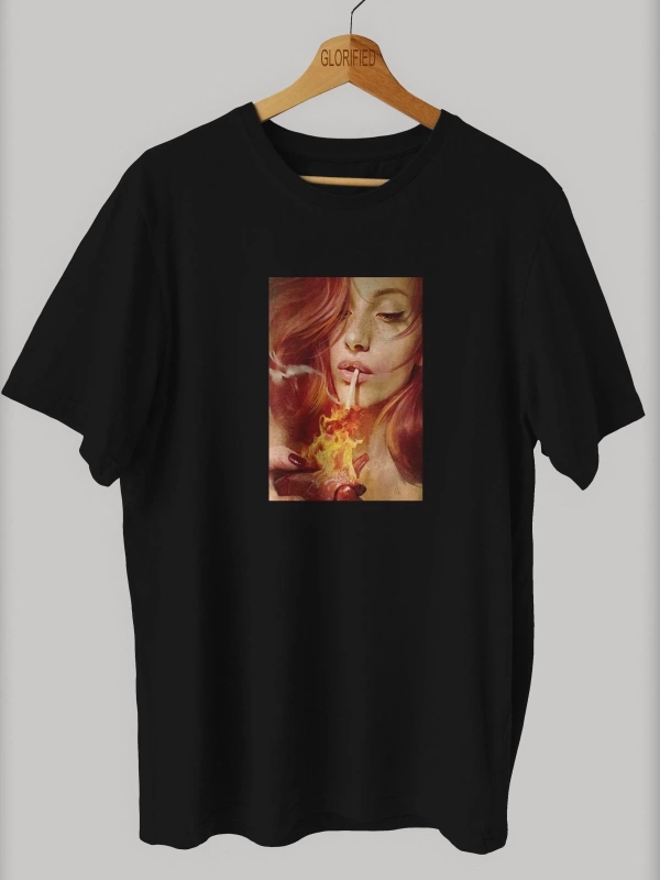 -wed Ateş Tasarım Baskılı Oversize T-shirt ( Tişört )sokak Tarzı