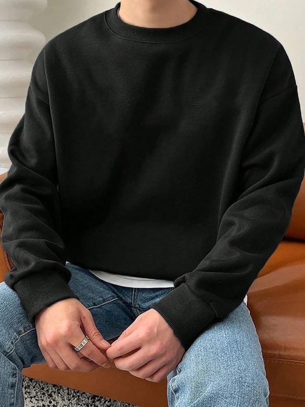 1 Adet Bol Kesim Erkek Düz Yuvarlak Yaka Sweatshirt