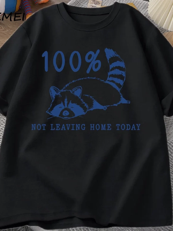 100% bugün evden ayrılmıyor T Shirt kısa kollu rakun yorgun yorgun T-shirt anne hayat Vintage 2903